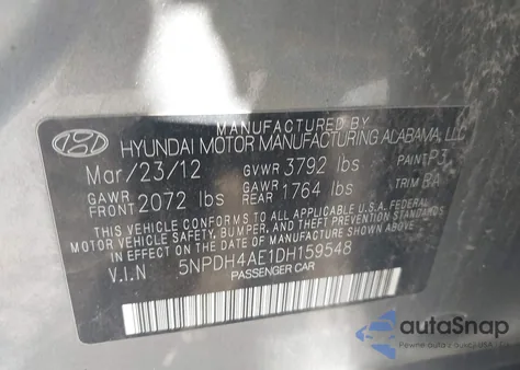 2013 Hyundai Elantra Gls из США, поврежденный, VIN 5NPDH4AE1DH159548